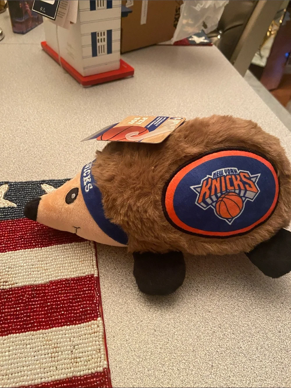 NBA Knicks Plush Hedgehog Toy in Brown and Blue